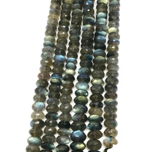 10MM Labradorite faceted Roundel , Natural labradorite with Blue Fire , length is 10&quot; Top Quality , Hole size 1.00 MM , Bigger hole beads