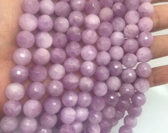8MM Kunzite Round Faceted Beads, AAA Quality, Length 40cm -Natural Kunzite Beads-Purple Color , AAA quality origin brazil