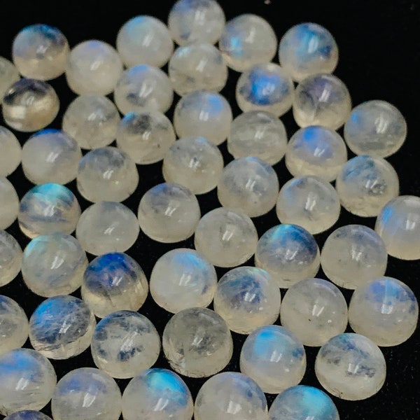 6MM Moonstone Cabs- 6 PCs  pack Blue Moonstone , Rainbow Moonstone top Quality - blue fire moonstone, origin India