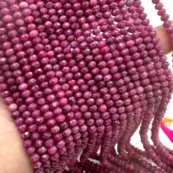 Ruby Faceted Roundel beads 4 mm Size - AAA Quality Beads - Length 40 cm - Natural Ruby Beads