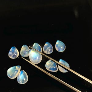 Rainbow Moonstone Pear Cabs 8X10 mm - Pack of 2 Pcs - 5A Quality - Blue Flash Moonstone Cabochons