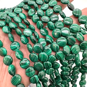 Malachite Coin Beads • 10 mm Size • Length  40 cm - AAA Quality • Natural Malachite Beads