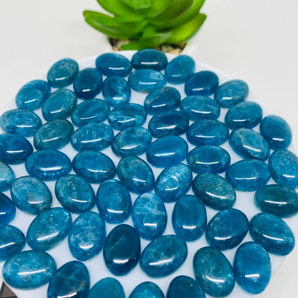 Apatite Cabochon 10x14 mm Size • Pack of 2 Pcs • Code N4 • AAA Quality  • Natural Neon Apatite Oval Cabochons