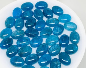 Apatite Cabochon 10x14 mm Size • Pack of 2 Pcs • Code N3 • AAA Quality • Blue Color • Natural Neon Apatite Oval Cabochons