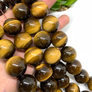 Tiger Eye Round Beads 20mm size Length 40 cm  - Yellow tiger Eye  -AAA Quality and Natural Tiger Eye