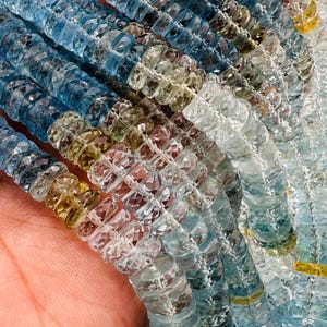 Aquamarine Faceted Heishi Beads - 6-14 mm  size -  Length 16” AAAA Quality- Blue Aquamarine Faceted Wheel shape Beads