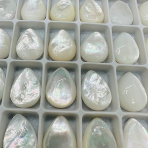 White MOP Pear Cabs • 12x16 mm Size  • AAA Quality • Pack of 4 pieces • Mother of Pearl Cabochons