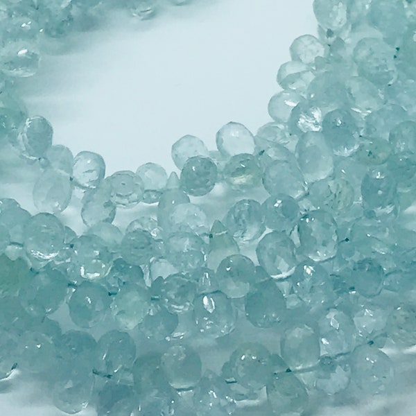 Blue Aquamarine Faceted Drops Briolettes 5X9mm  - length 8 inches. Aquamarine drop shape