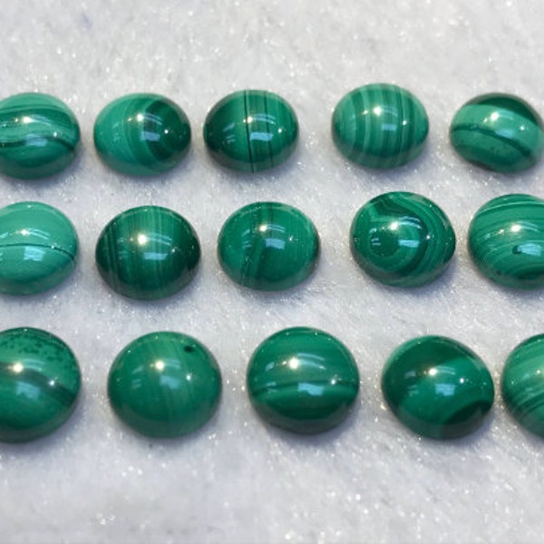 8MM Malachite Smooth Round Cabs, Top Quality Cabochon Pack of 6 Pc