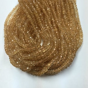 5MM Citrine faceted Roundel . Natural Citrine micro faceted beads. Length 13.5 Inch . faceted Roundel , machine cut faceted