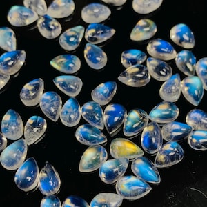 Rainbow Moonstone Pear Cabs 4x6 mm - Pack of 6 Pcs - 5A Quality - Blue Flash Moonstone Cabochons