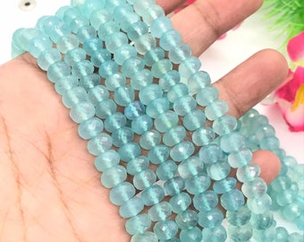 Chalcedony 8MM Faceted Roundel ,Aqua Chalcedony  Beads, AAA Quality beads . Length 11 Inch ,