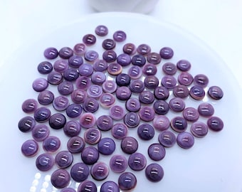 6 mm Wampum Quahog-ketel ronde cabines • Set van 4 stuks • AAA-kwaliteit • Natuurlijke Wampum-cabochon • Paarse kleur• Platte achterkant