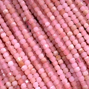 Pink Opal Faceted 2 mm Cube Beads - Length 40 cm - AAA Quality- Natural Pink Opal Dice Square Beads