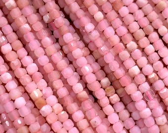 Roze opaal gefacetteerde kubuskralen van 2 mm - lengte 40 cm - AAA-kwaliteit - natuurlijke roze opaal vierkante dobbelstenen