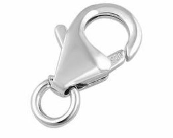 2 Stück Sterling Silber 13 mm Karabinerverschluss mit angebrachtem Ring, 925 Sterling Silber mit Rhodium