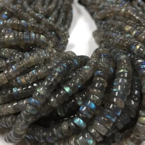 LABRADORITE Smooth Heishi (Pack of 5 Strands) Labradorite Tyre 4mm size . Length 14 inch