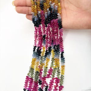 Multi sapphire faceted Drop 3.5X6 mm Size -  AAA Quality - 17 Inch length - Natural Multi sapphire Briolette