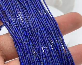 1 x 1 mm Cuentas cilíndricas de lapislázuli - Calidad AAA - Longitud de 38 cm - Cuentas de lapislázuli naturales de origen Afganistán