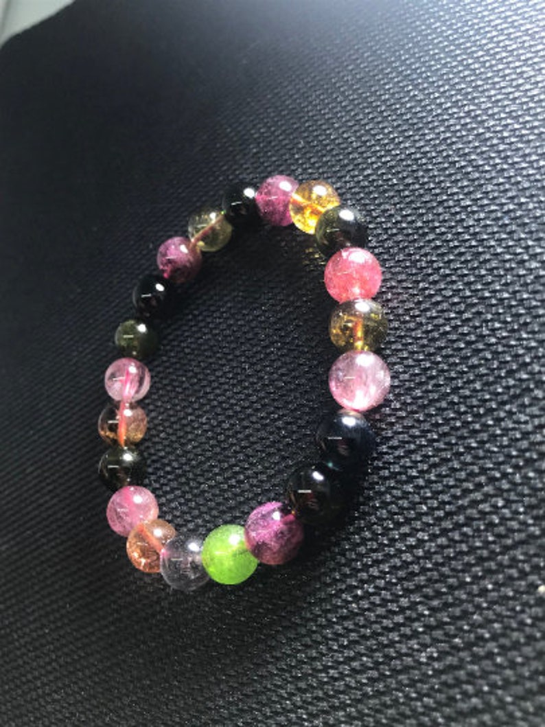 AAAA quality Bracelet 9MM Multi Tourmaline Smooth Round beads Natural Multi Tourmaline length 7.5 code hk02