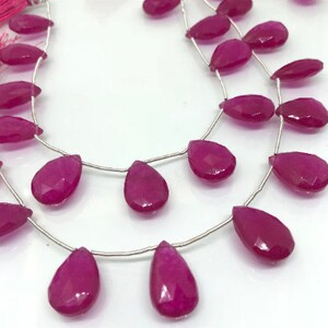 12X18 MM Dark Pink Jade faceted Pear Briolette 8&quot; Strand, Top Quality pear shape.Gemstone Briolettes