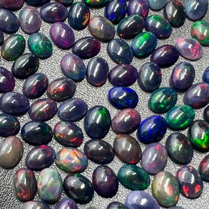 Black Opal Cabochon • 6x8 mm Size • pack of 2 Pcs • Code B7 - AAAA Quality • Natural Opal Yellow Treated Color • Ethiopian Opal  Cabochon