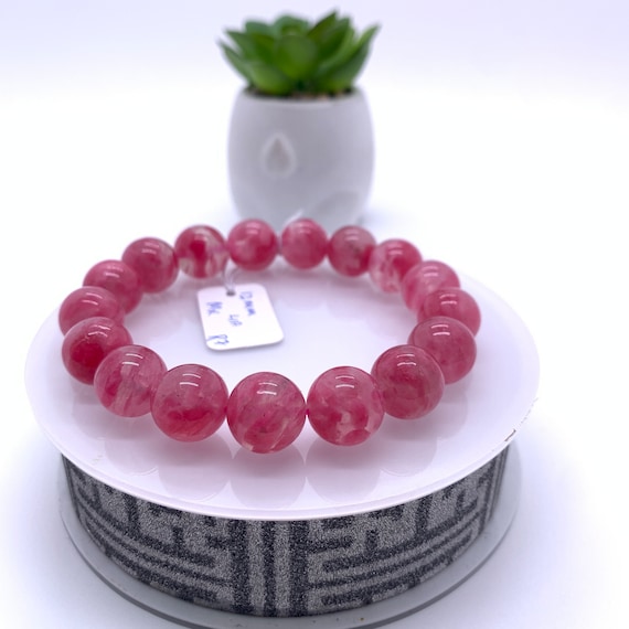 Rhodonite Bracelet 12 mm size Code# R7 • AAAA Quality • Natural Rhodonite  Round Bracelet- Length 7.50 Inch