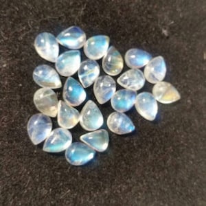 5X8MM Pear Rainbow Moonstone  Cabochon , Pack of 6 Pc. Good Quality Cabochons Code AAA50