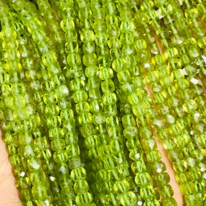 Peridot faceted Cube Beads  3-3.5 mm size - Natural Peridot faceted Box beads - Length 39 cm - AAA Quality