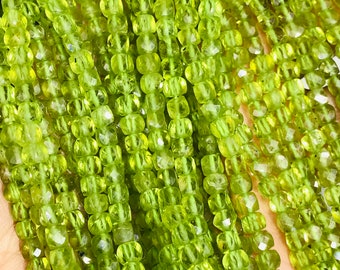 Peridot gefacetteerde kubuskralen: 3-3,5 mm - natuurlijke peridoot gefacetteerde dooskralen - lengte 39 cm - AAA-kwaliteit
