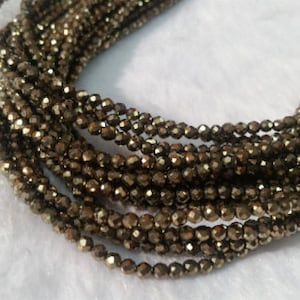 pack of 10 strand 2.5MM China Cut Natural Pyrite Faceted Round , Natural Super Fine Beads , length in 40Cm