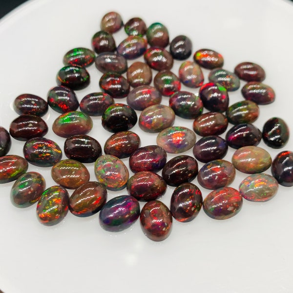 Black Opal Cabochon • 6x8 mm Size • pack of 2 Pcs • Code B8 - AAA Quality • Natural Opal Red Treated Color • Ethiopian Opal  Cabochon