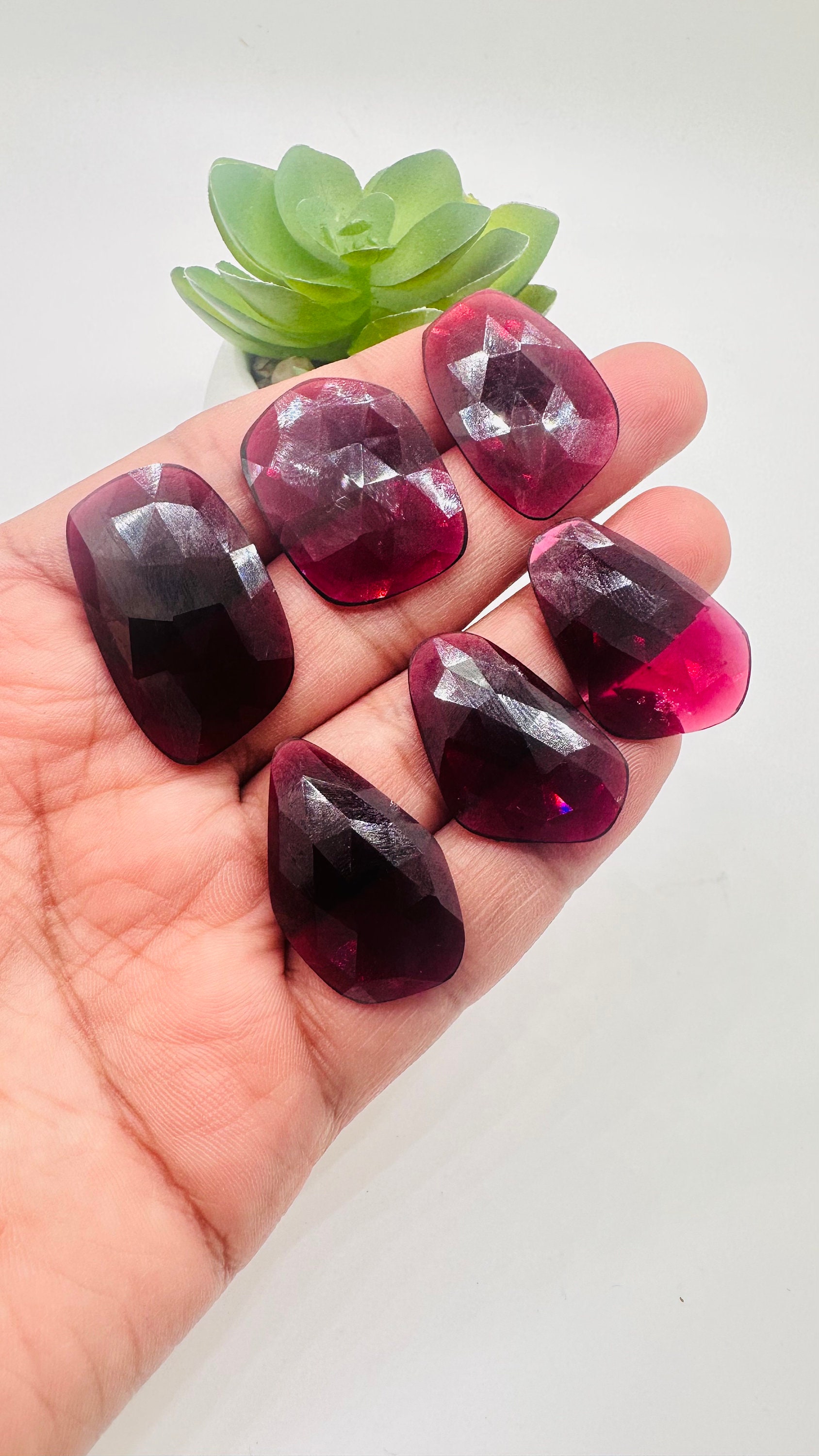 Garnet Rose Cut Fancy Shape • Code I13- I18 • Garnet Faceted Cut (polki ...