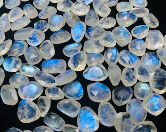 Moonstone Rose Cut size 8-9X10-11MM Code #1-(Pack of 5 Pieces)- Moonstone Faceted Polki Blue Flash Natural Moonstone Cabochon -Origin India