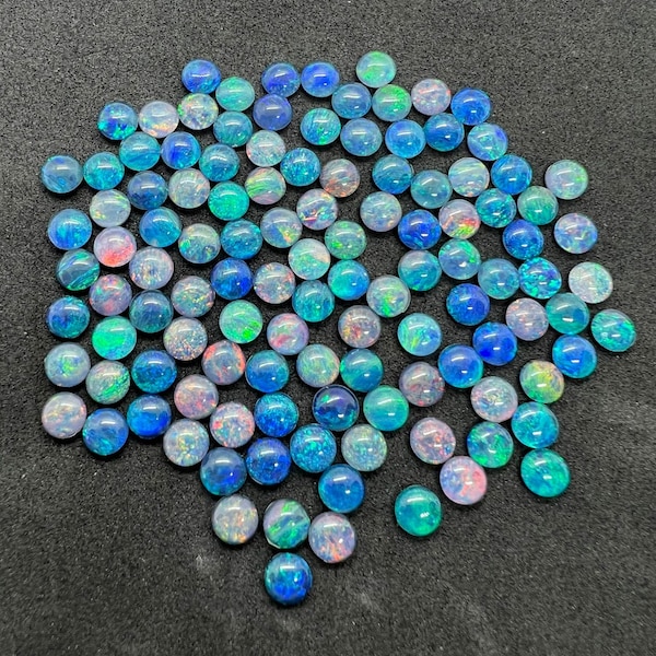 Australian Opal 5 mm Cabs, Pack of 6 Pieces -AAA Quality, Opal Triplet Cabochon - Australian Opal Round Cabochon, flat bottom.