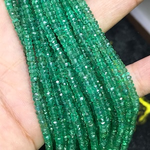 Emerald Faceted Roundel 2.5-3mm , AAAA Quality Emerald, Transparent and strong green, Length 6&quot; , Natural Emerald from Zambia