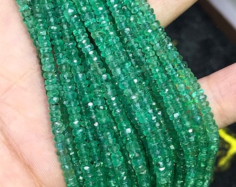 Emerald Faceted Roundel 2.5-3mm , AAAA Quality Emerald, Transparent and strong green, Length 6" , Natural Emerald from Zambia