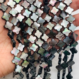 Black Mother of Pearl Flower Beads • 10 mm Size • 40 cm length • AAA Quality • Natural Black Mother of Pearl