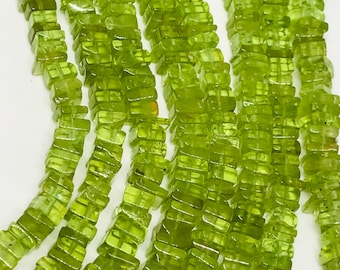 Peridot Slice vorm kralen, grootte 4MM , Natural Peridot in AAA Kwaliteit , Lengte 15 Inch . Peridot Heishi vorm