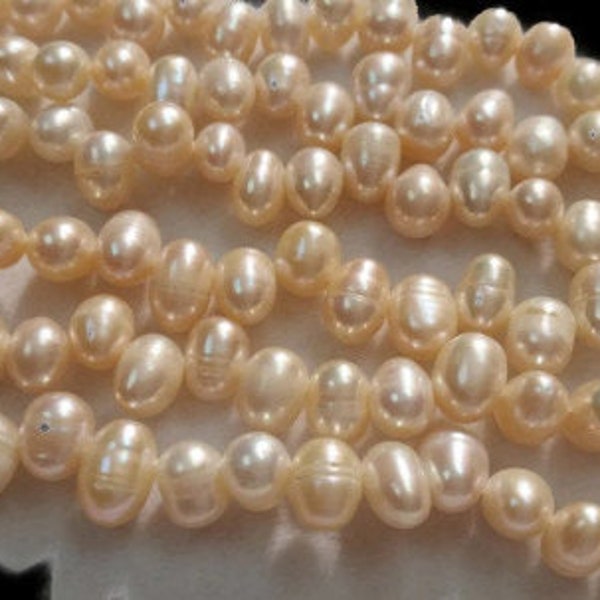 White Freshwater Pearl Potato shape . size 5X7 MM , Cultured Pearl . Length 16 Inch