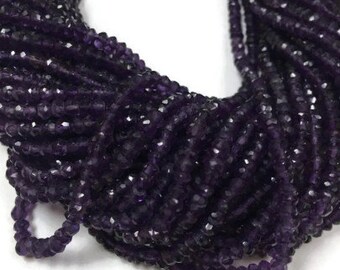 Amethyst faceted 4MM Roundel, Faceted Beads, length 14 Inches, Purple color Faceted