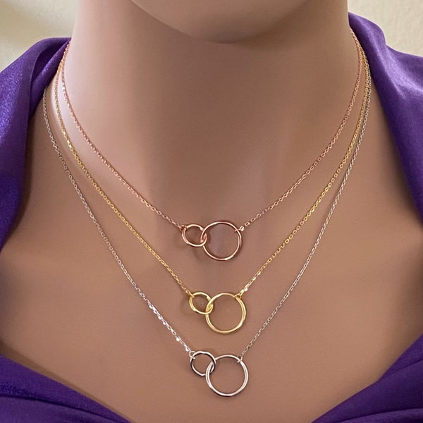 Double Circle Infinity Eternal Bond Love Mother Daughter Two Interlocking Circles Silver Gold Rose Gold Pendant Necklace for Women