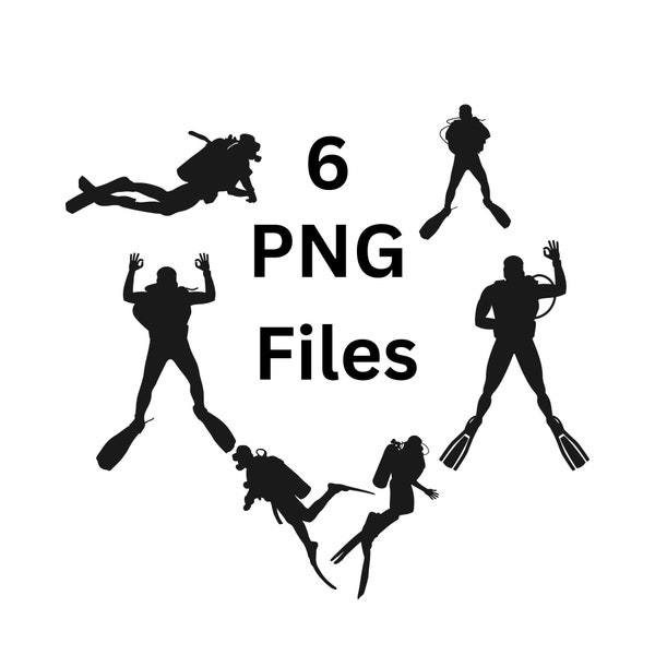 Scuba Diver Silhouette Clip Art Set, PNG Files