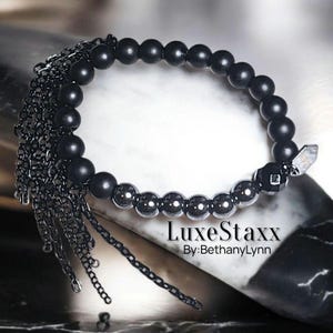 Onyx & Hematite Beaded Bracelet: LuxeStaxx Boho Arm Stack