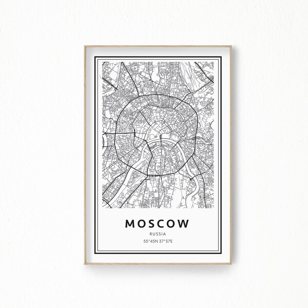 Moscow Map, Moscow Printable Map, Moscow City Map, Moscow Map Print, Moscow City Map Printable, City Map Wall Art, Travel Poster, Art #C1004