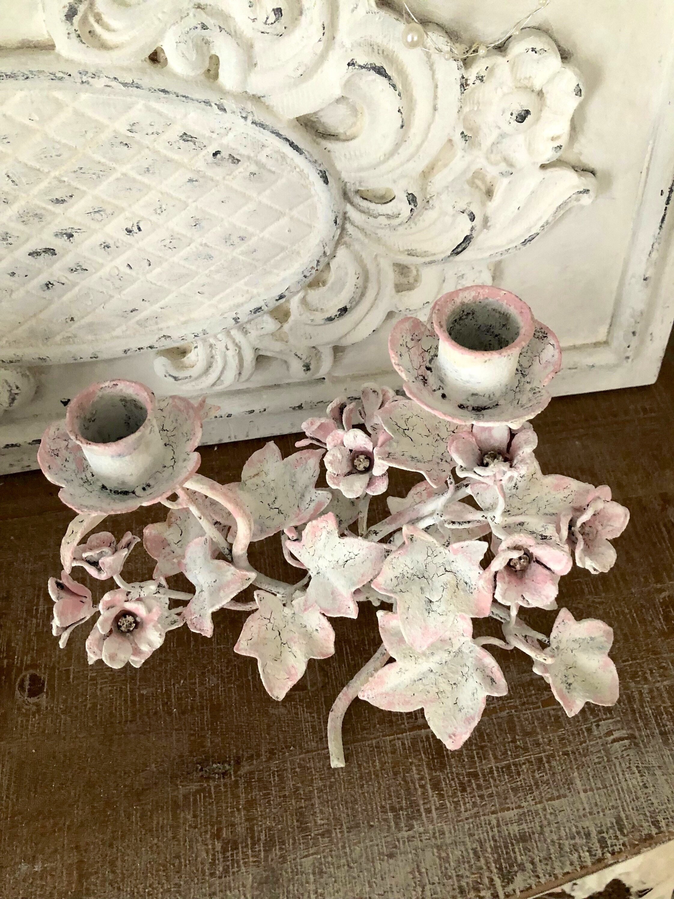 Italian Gilt Metal Tôle Crystal Sconces Pair For Sale at