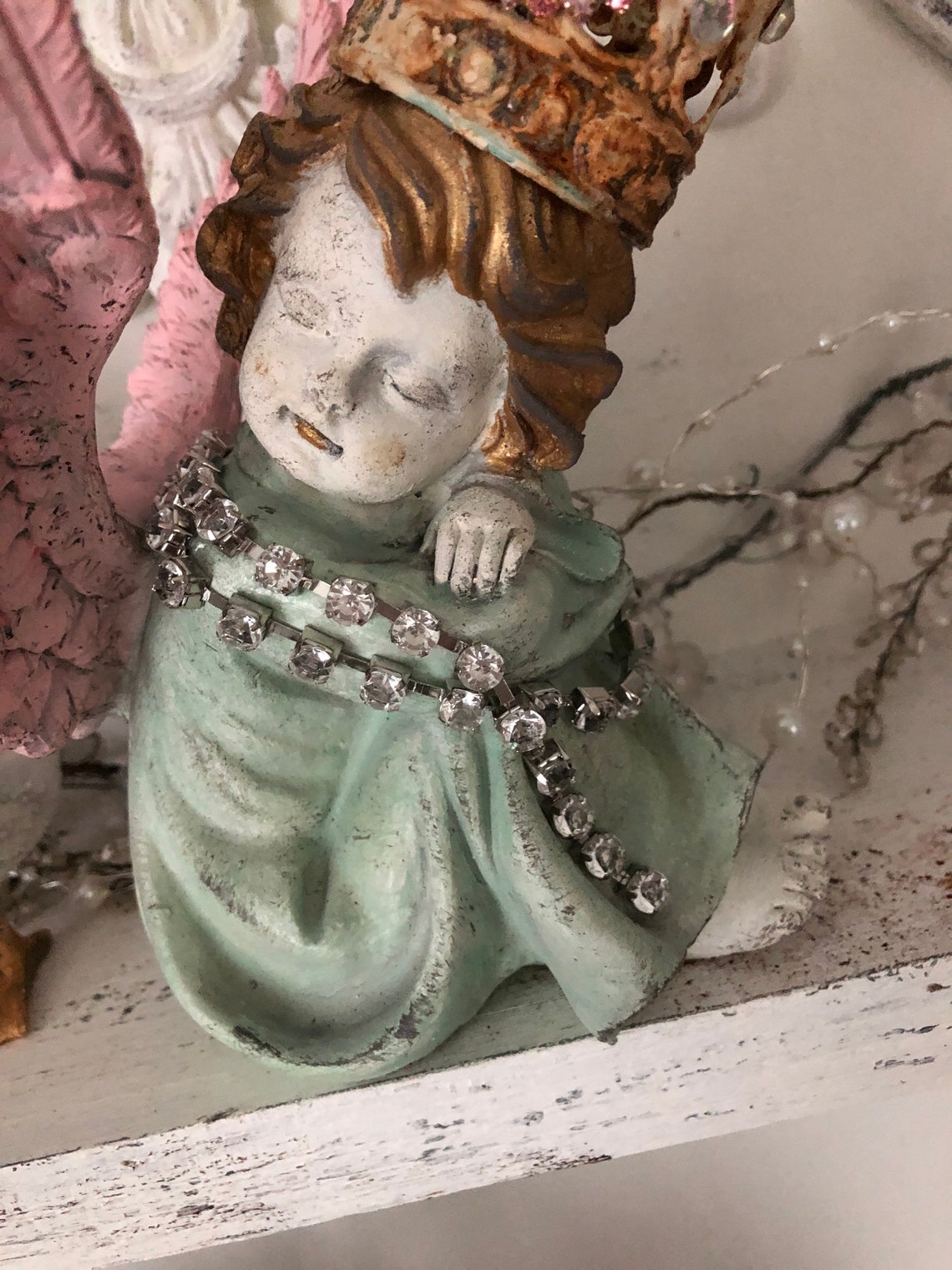 Small cherub statue with crown shabby chic mantel decor Etsy