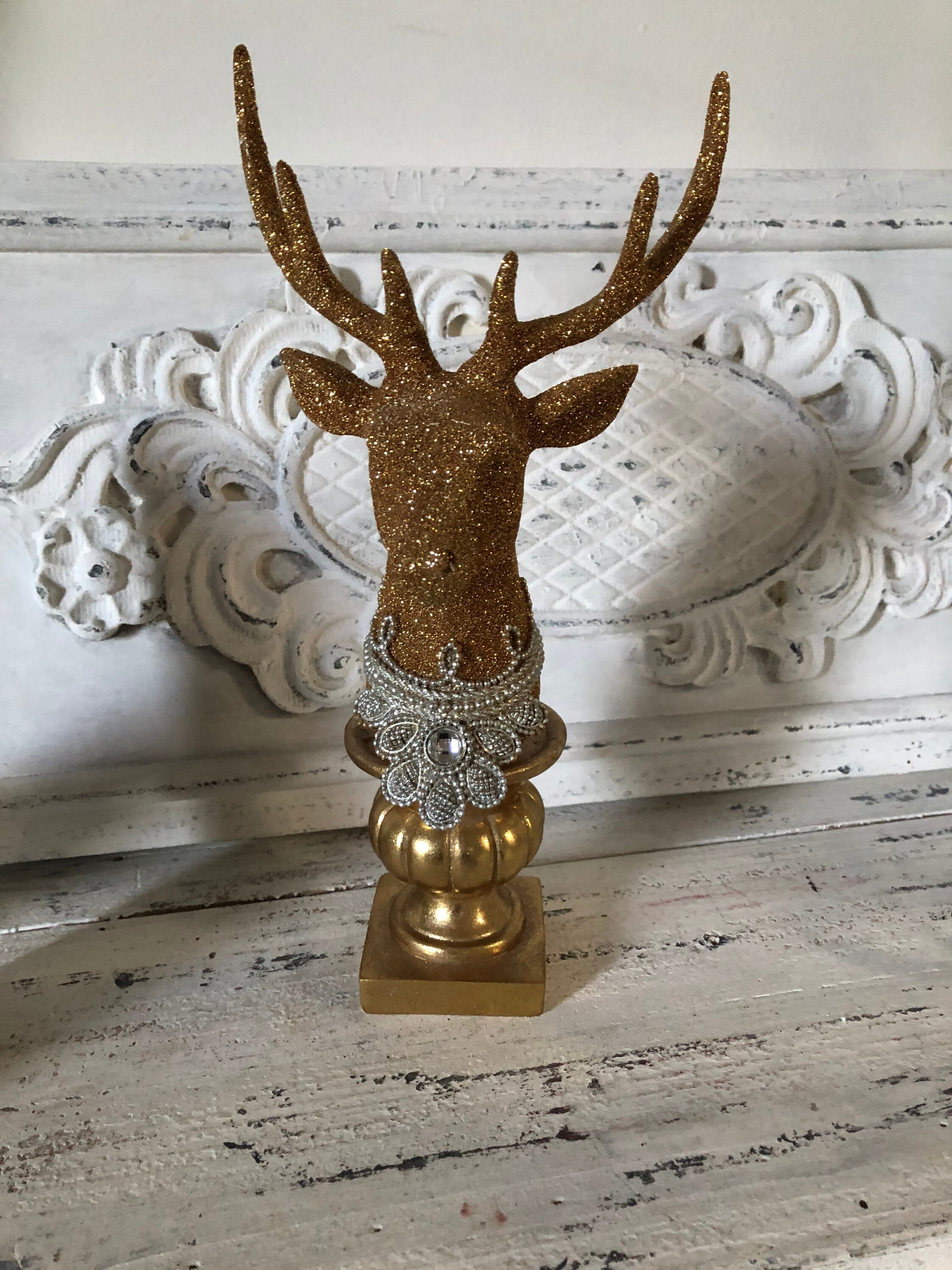 Gold glitter deer statue/mantel decor/tabletop decor/whimsical Etsy
