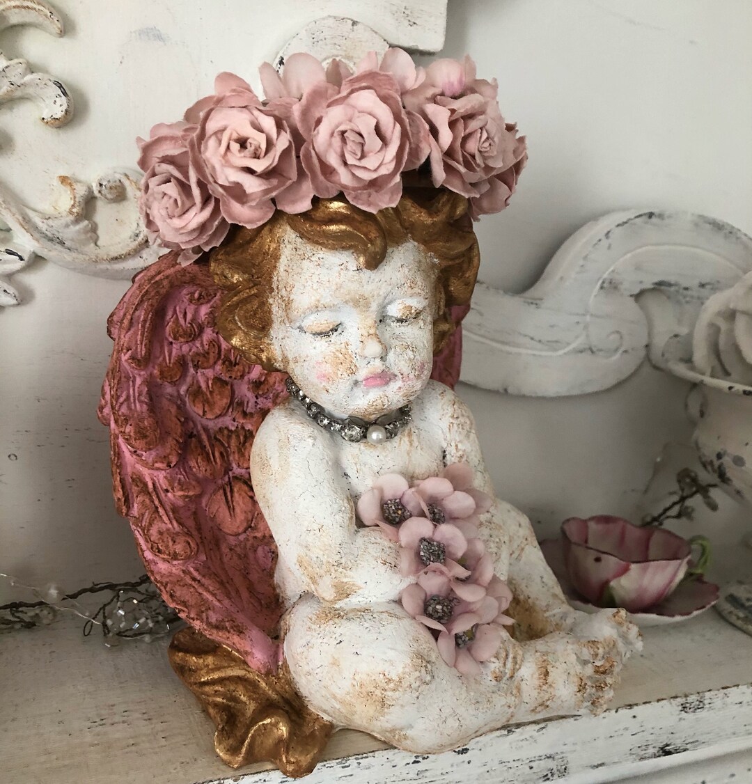 Small Flower Crown Cherub Statue/shabby Chic Cottage - Etsy