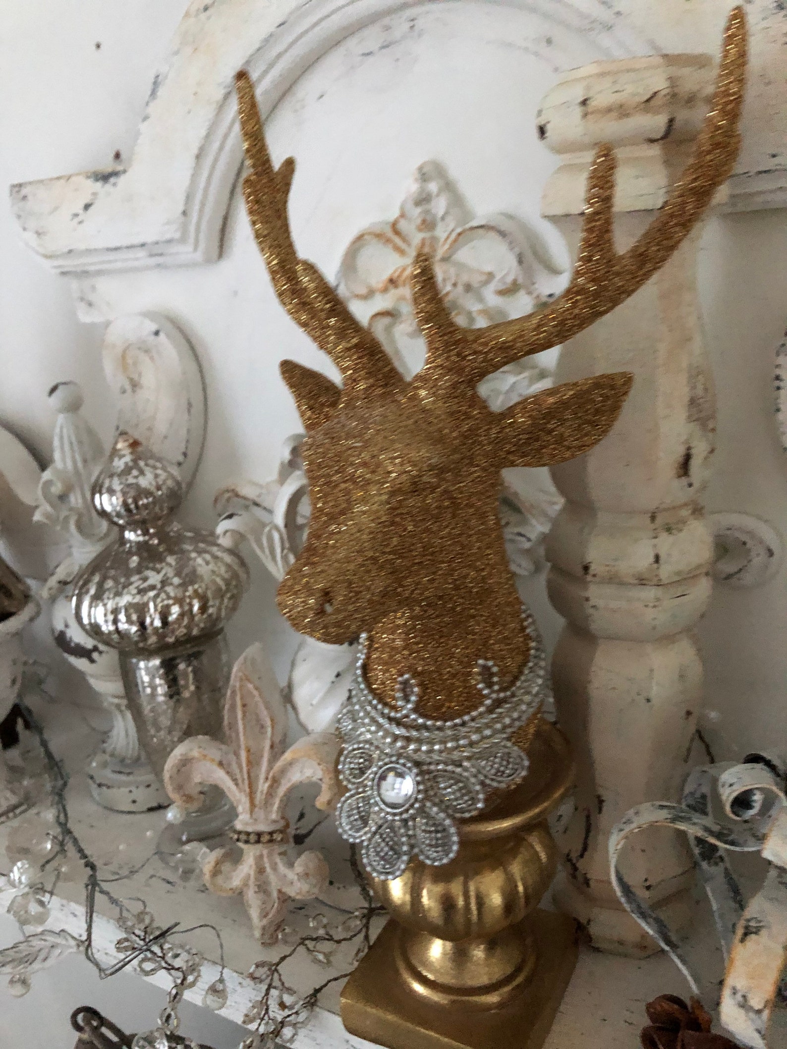 Gold glitter deer statue/mantel decor/tabletop decor/whimsical Etsy